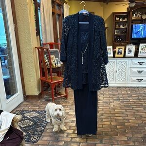 Elegant Navy Lace Jacket and Dress Set